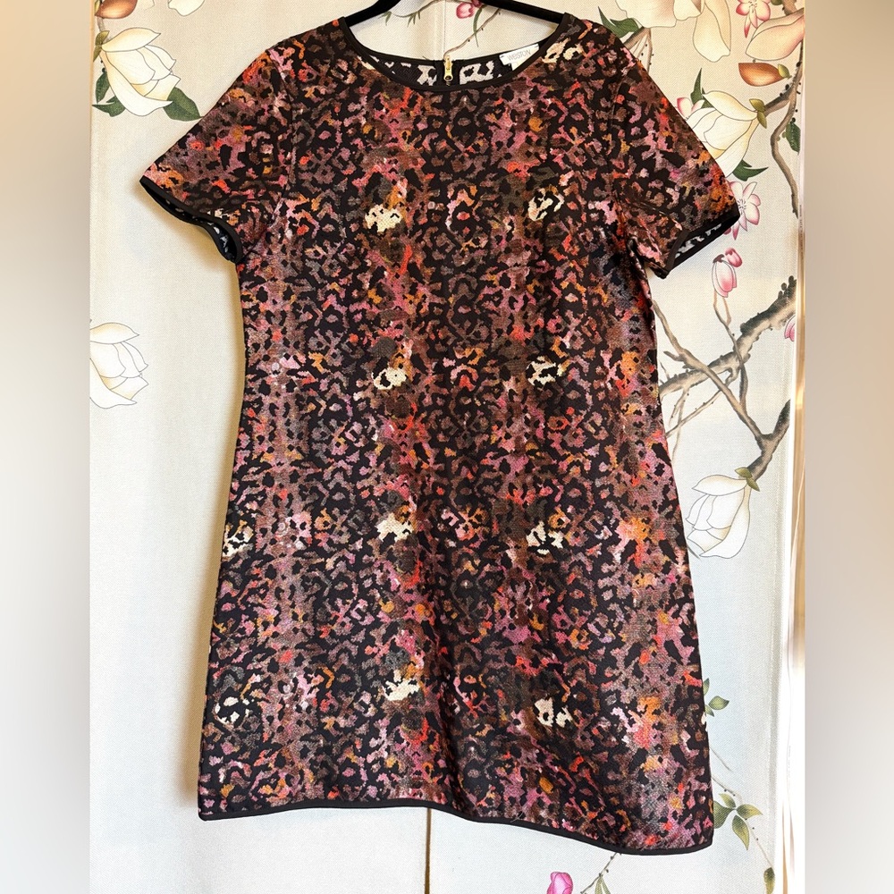Animal Print Jacquard Brocade Reversible Convertible Cap Sleeve Dress